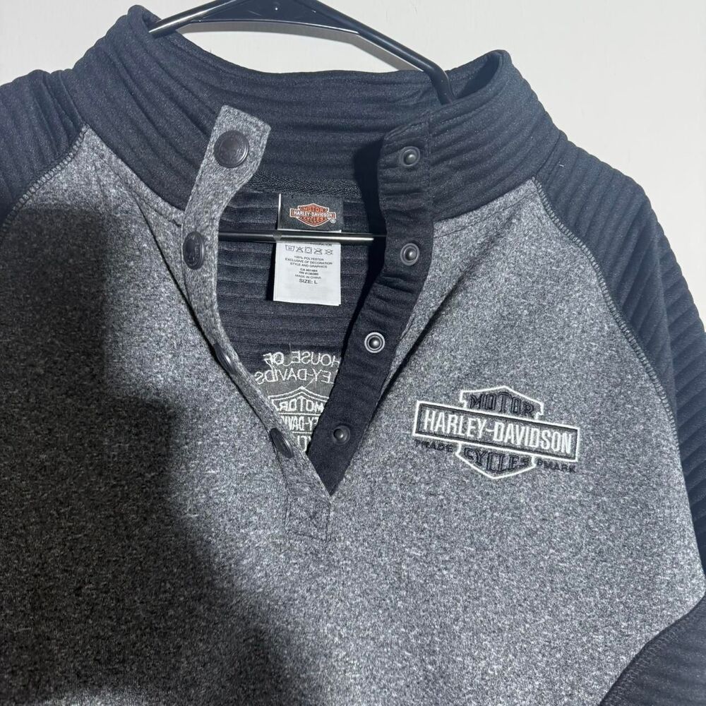Harley Davidson men's charcoal and black 1/4 snap-up athletic sweatshirt Size L - Picture 3 of 7